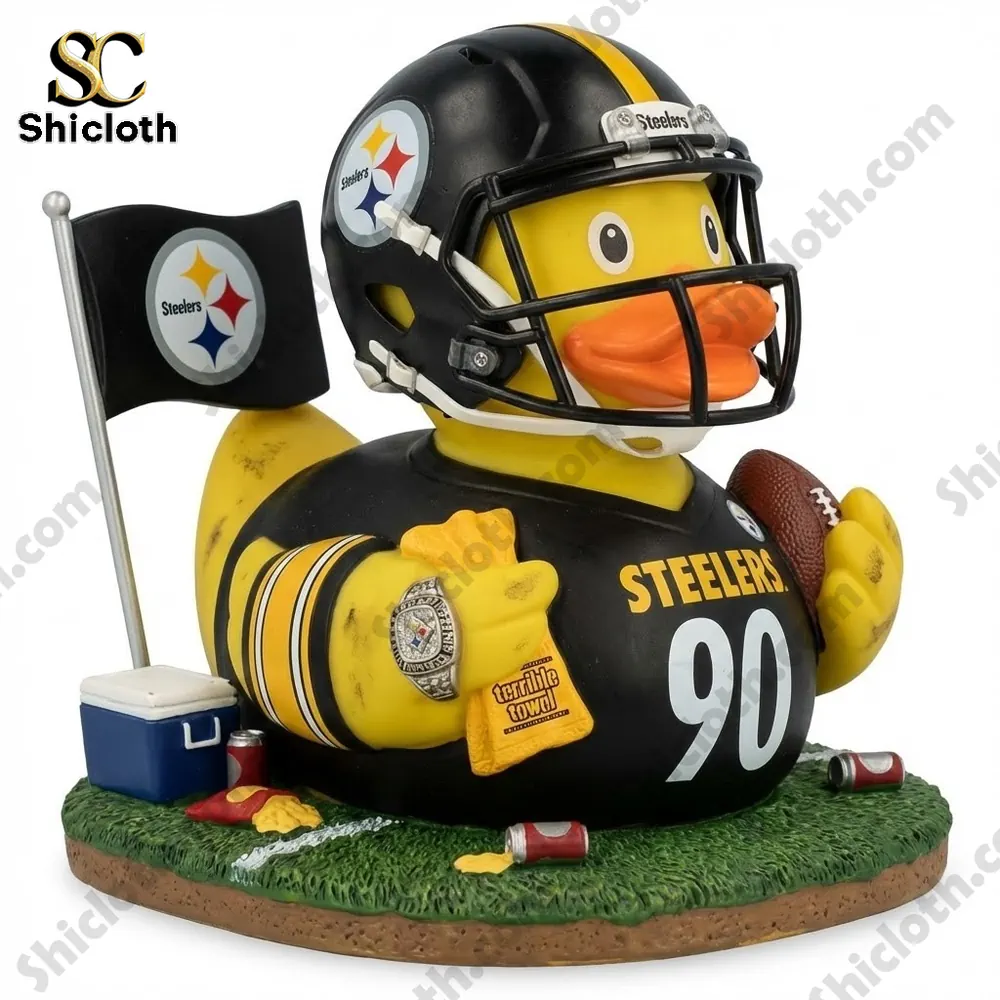 Steelers rubber duck figure front view on white background!