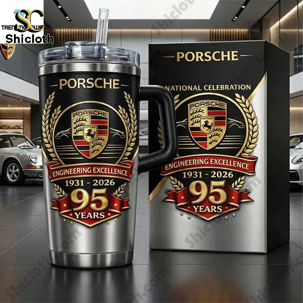 Porsche themed insulated tumbler with premium gift box on display!