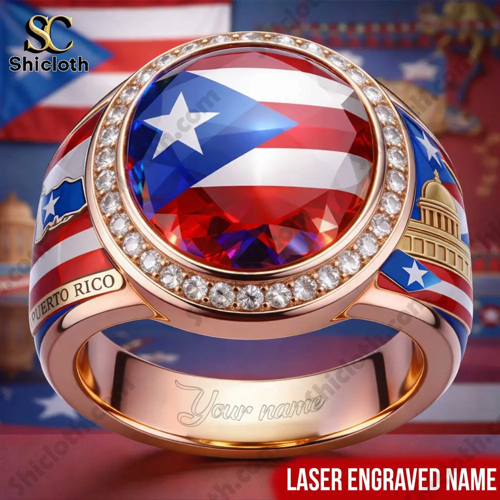 Puerto Rico flag gemstone ring with engraved name!
