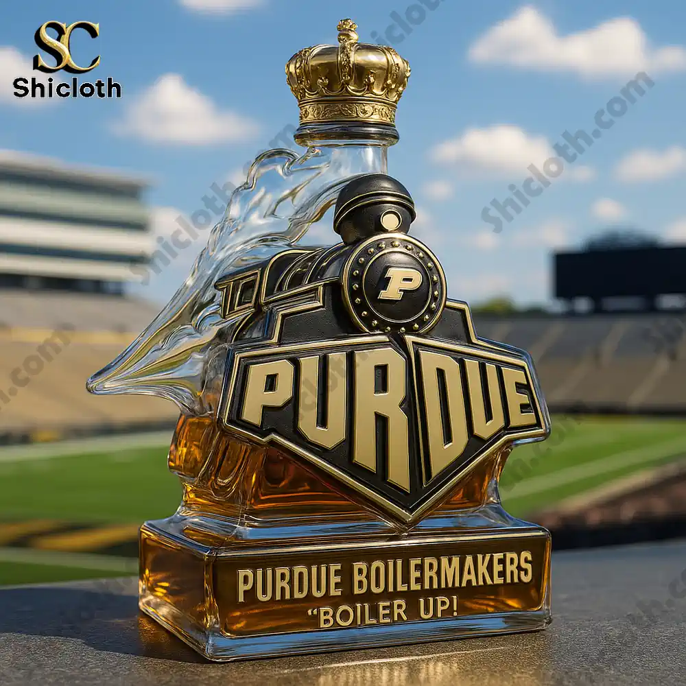 Purdue train liquor bottle with crown cap!