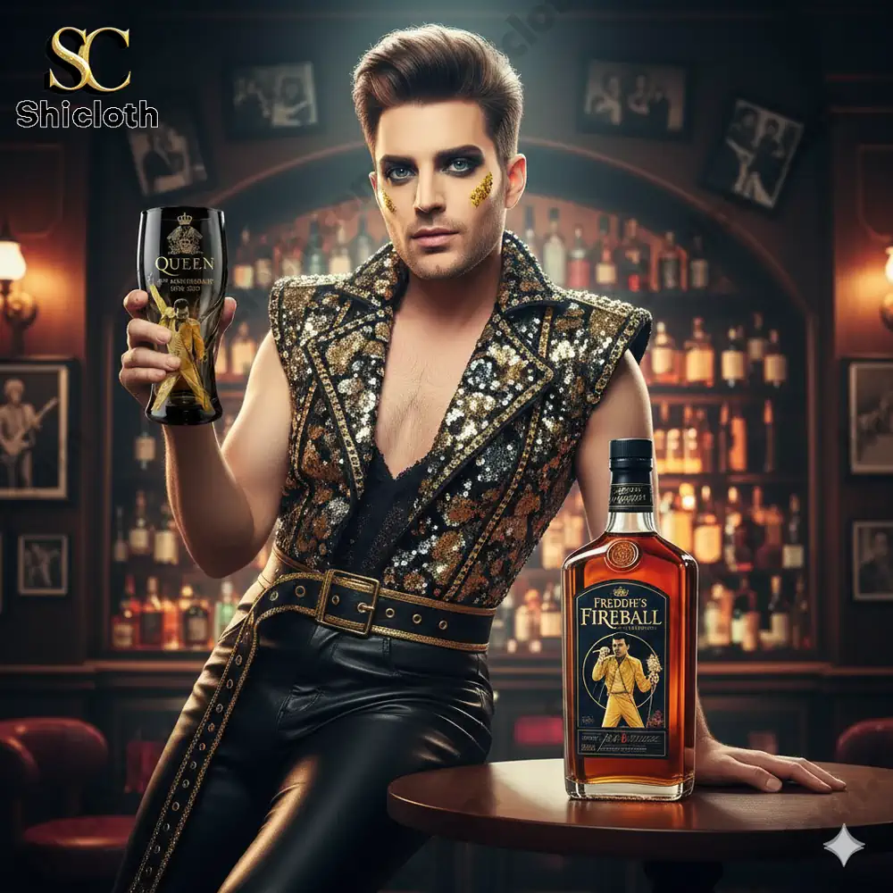 Fashion model holding Queen beer glass in luxury bar!