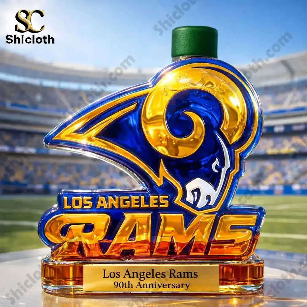 Los Angeles Rams anniversary bottle display on football field!