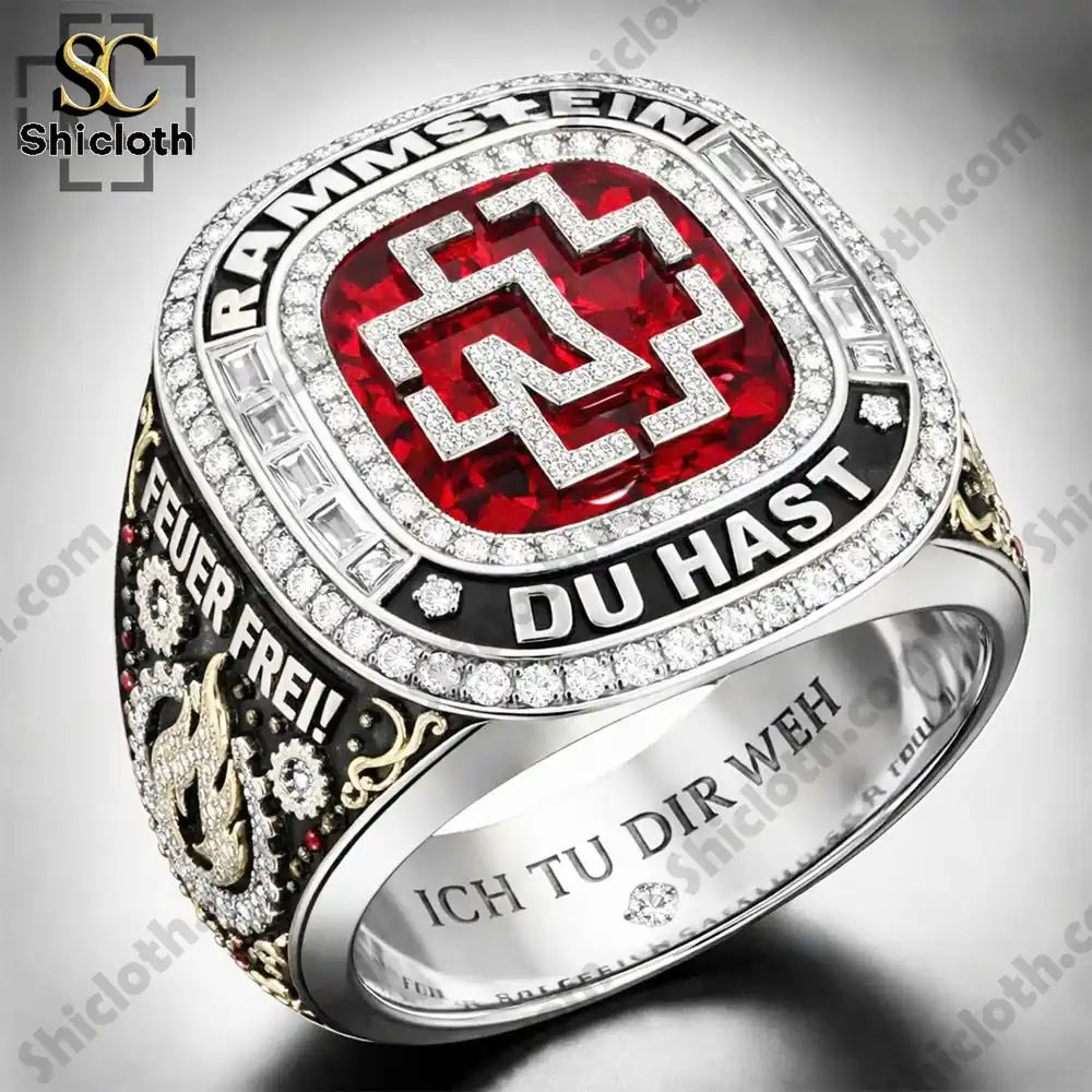 Rammstein inspired silver ring with red gemstone!