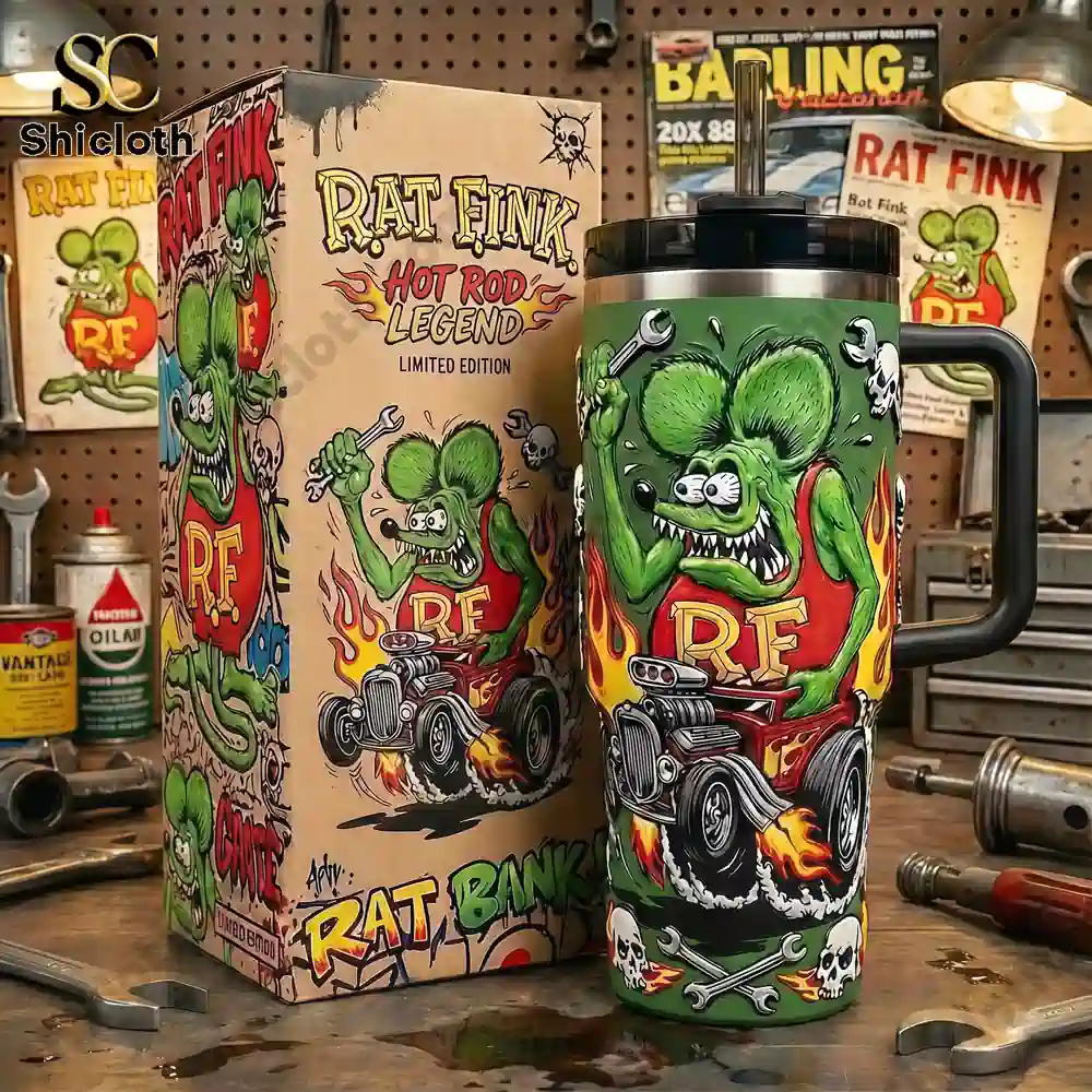 Rat Fink hot rod tumbler with product box!