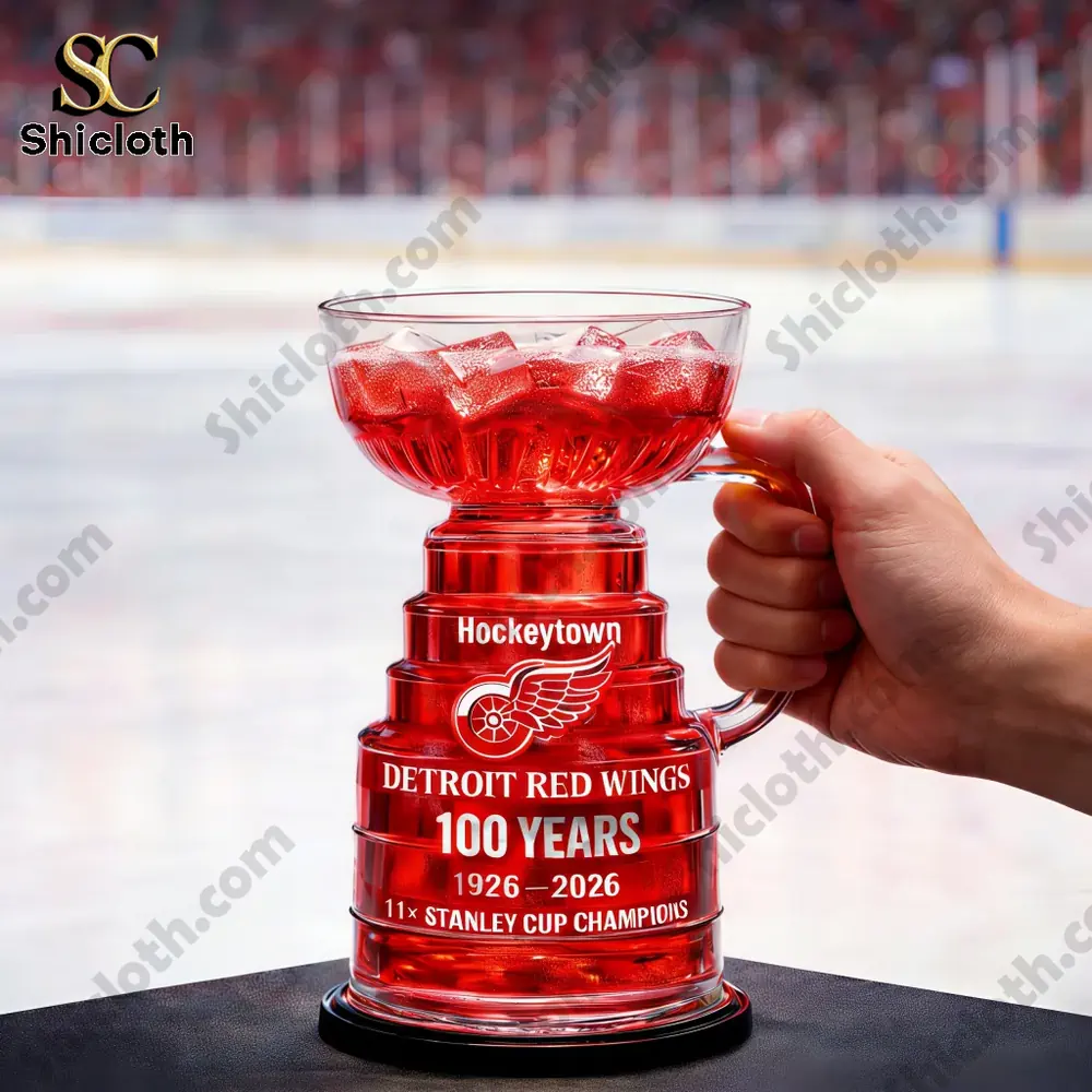 Red Stanley Cup style beer glass celebrating Detroit Red Wings anniversary by Shicloth!
