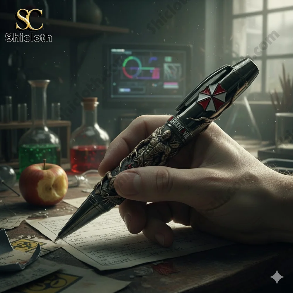Resident Evil collector pen on desk with Umbrella logo!
