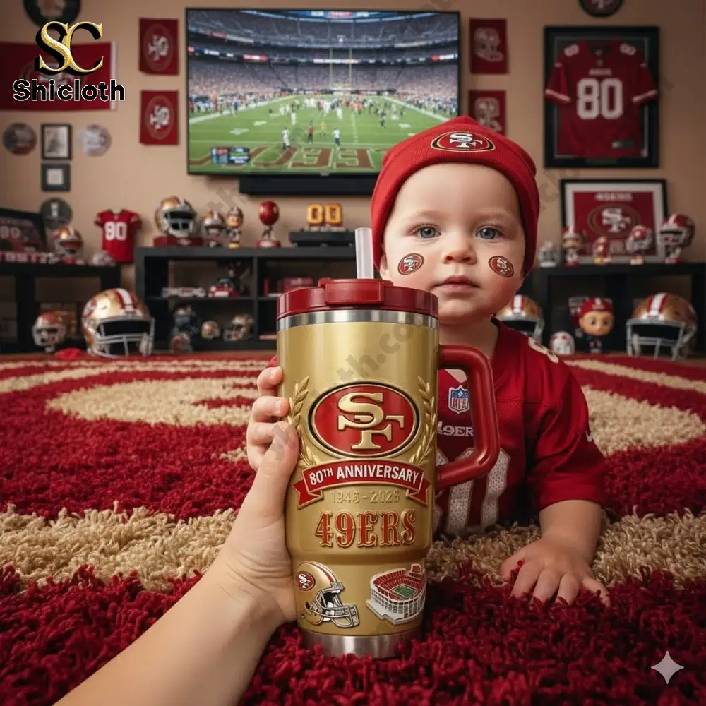 San Francisco 49ers 80th Anniversary 1966-2026 Yeti Stainless Steel Tumbler With Hand