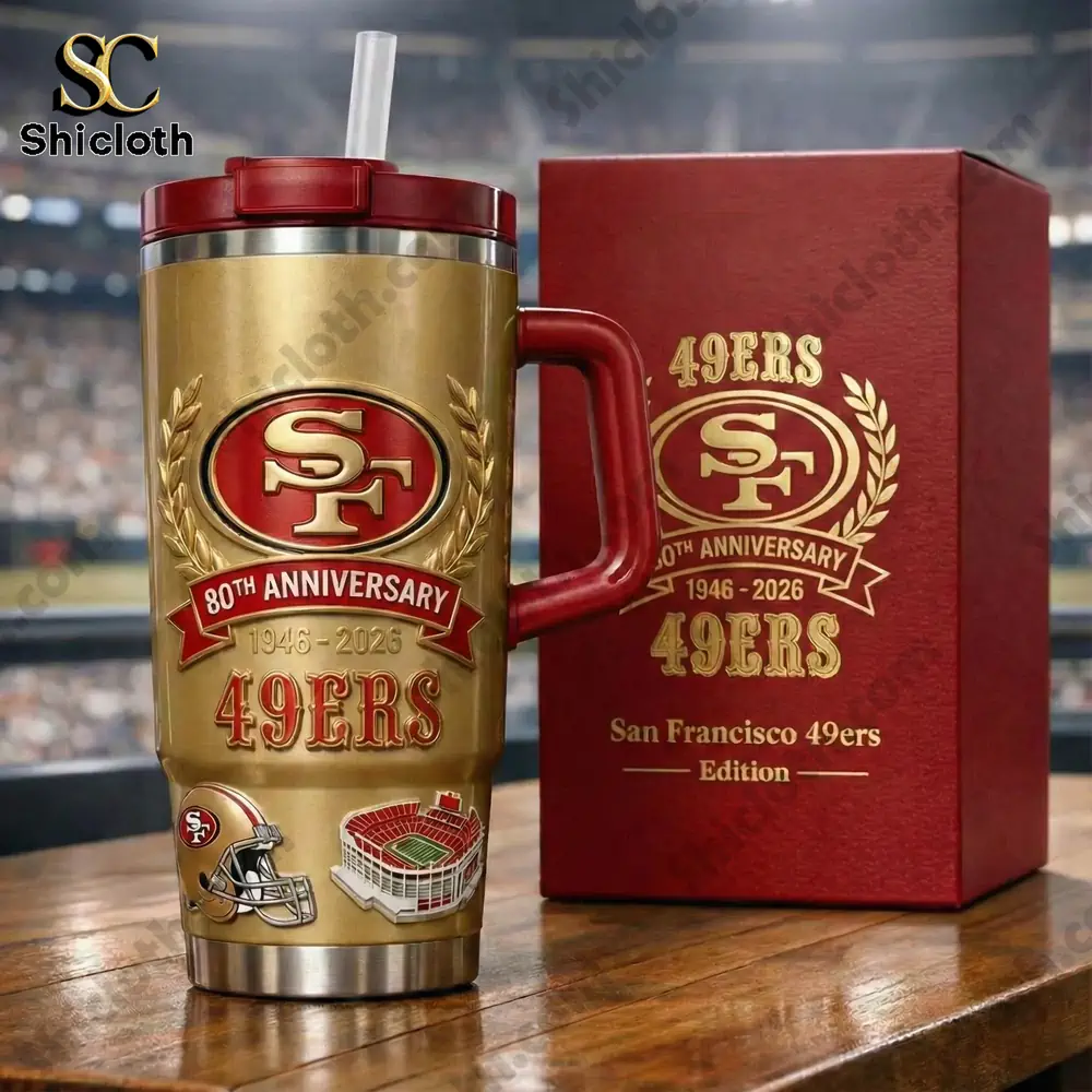 Alternative view of San Francisco 49ers 80th Anniversary 1966-2026 Yeti Stainless Steel Tumbler With Hand