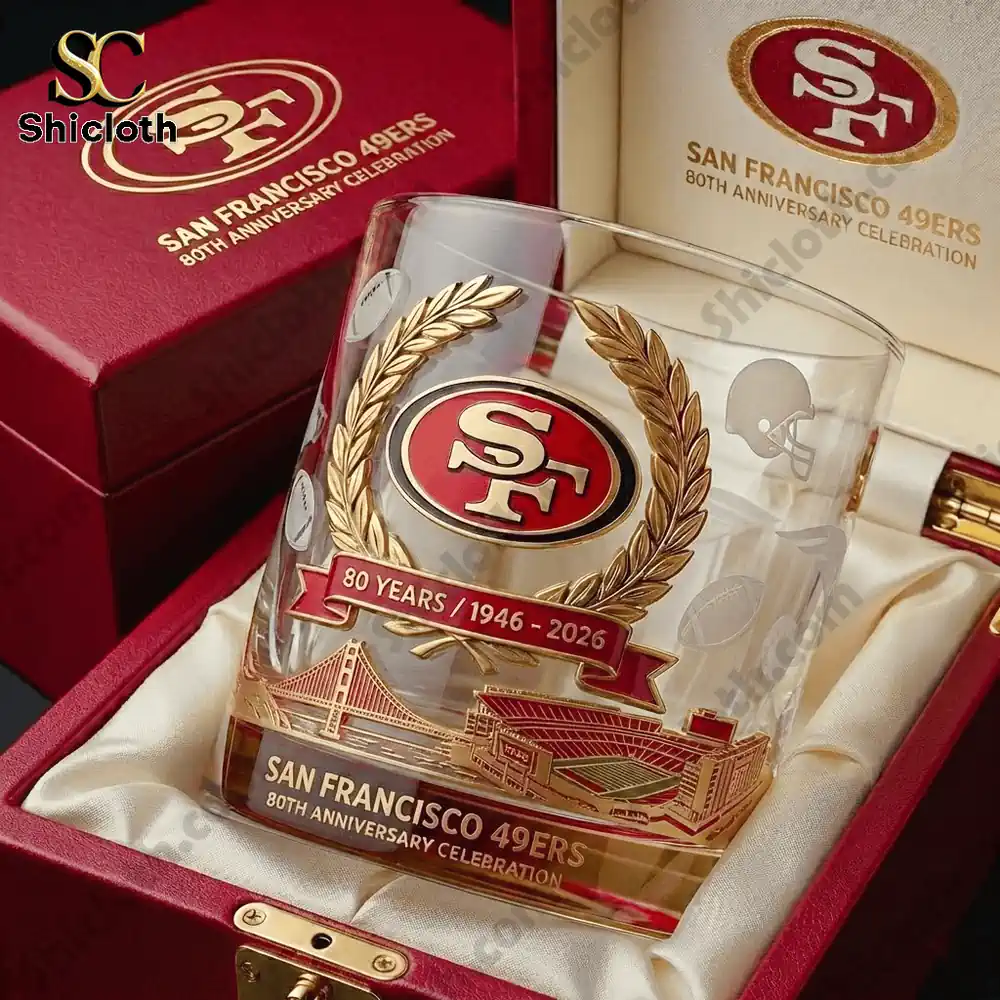 San Francisco Forty Niners anniversary whiskey glass in gift box!