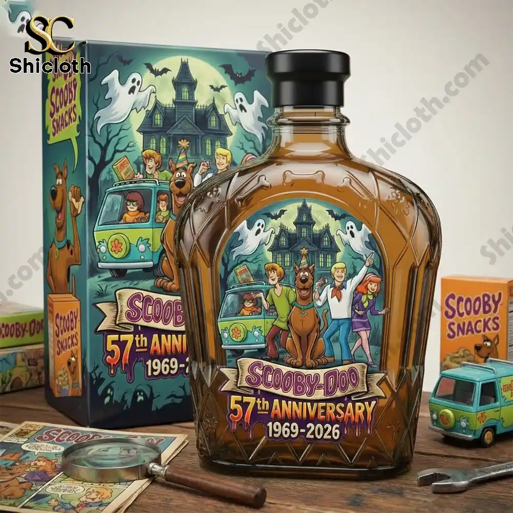 Mystery themed decorative bottle displayed on a table with collectibles!