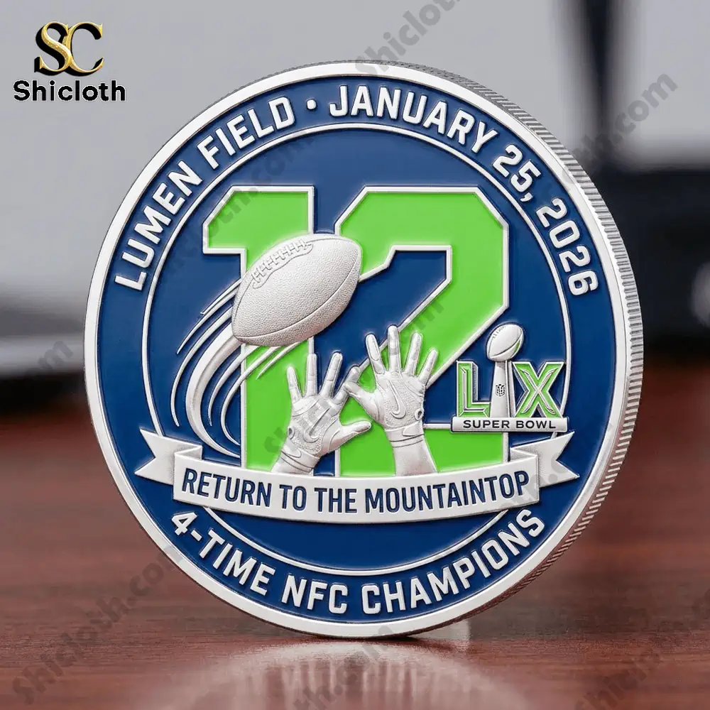Seattle Seahawks 2025 NFC Champions Commemorative Edition Coin 3 Back view of Seahawks commemorative coin with Super Bowl theme.