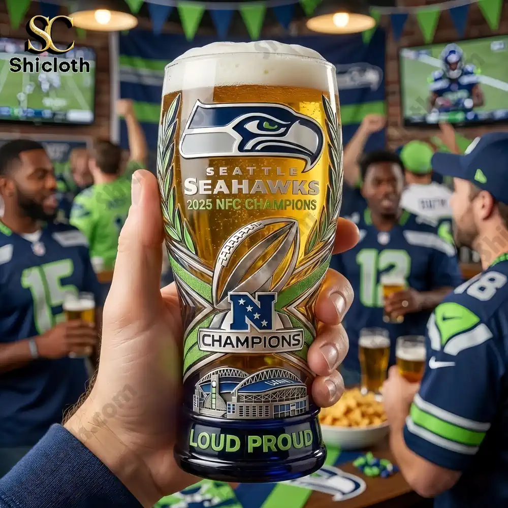 Seattle Seahawks 2025 NFC Champions Commemorative Pint Glass 3 Seattle Seahawks champion beer glass at fan celebration!