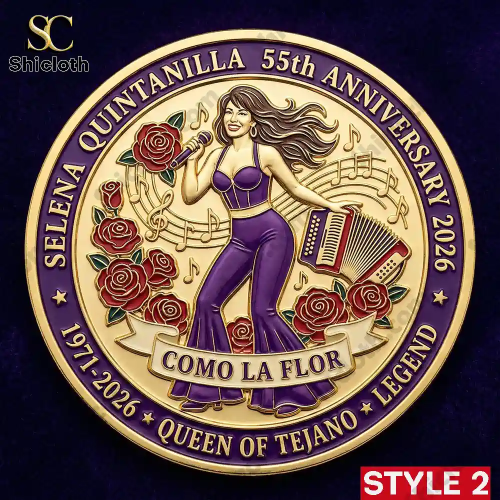 Commemorative coin with singer illustration roses and accordion!