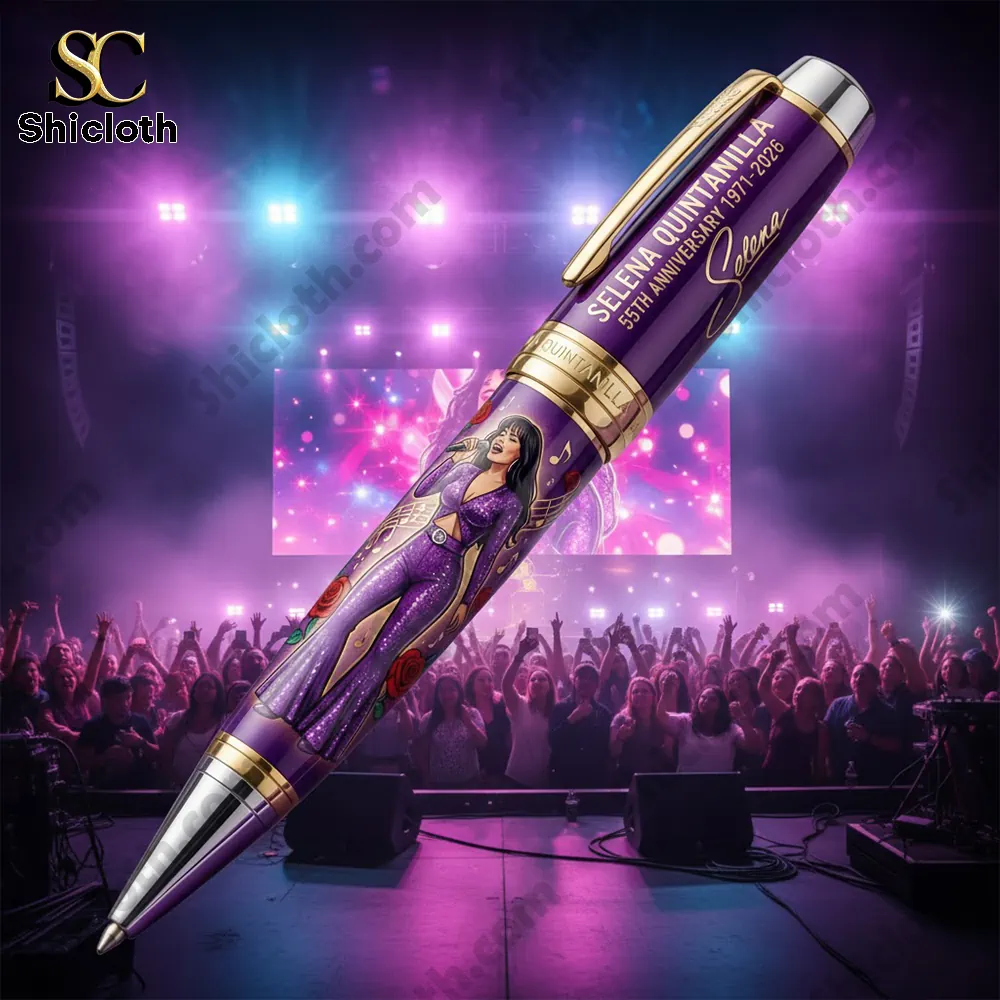 Purple commemorative pen floating above cheering concert crowd!