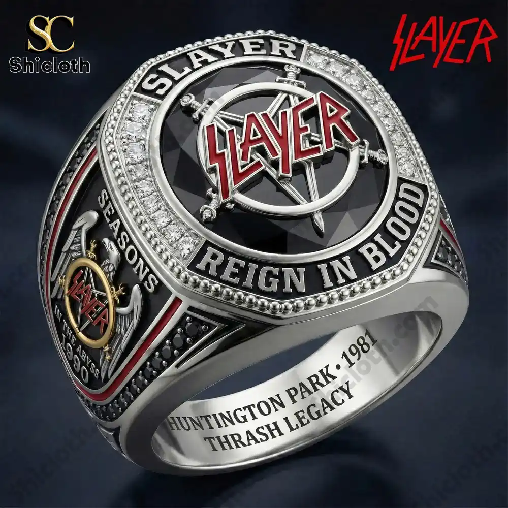 Silver Slayer band ring with dark center stone!