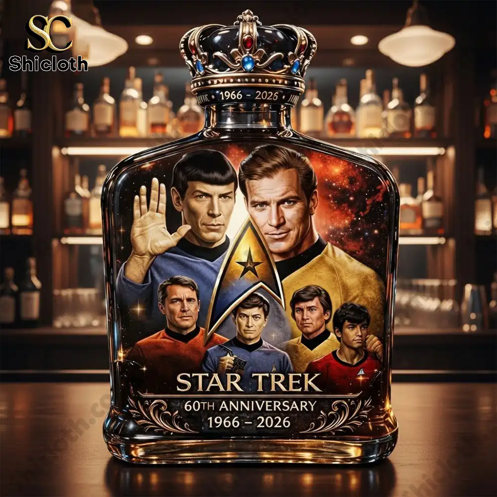 Close up of Star Trek 60 anniversary whiskey decanter on luxury bar counter!