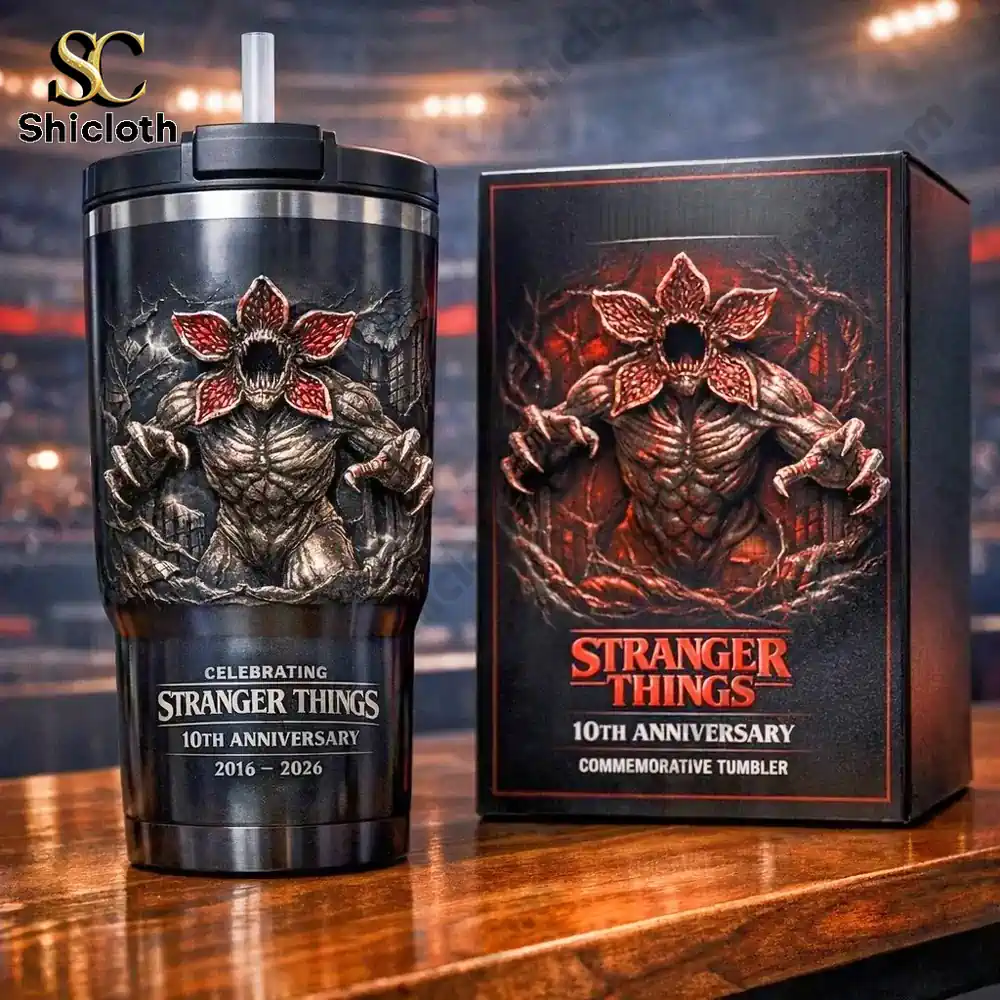 Stranger Things commemorative tumbler with demogorgon artwork and gift box!