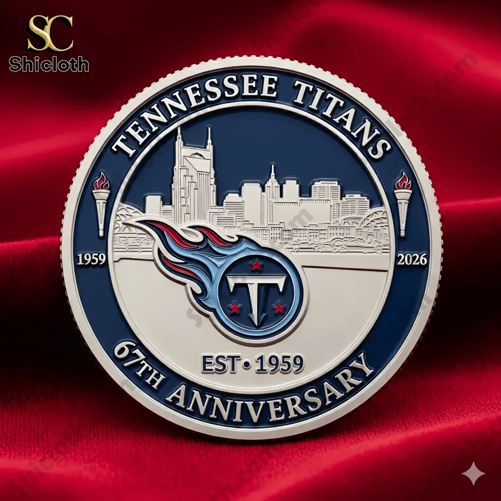 Tennessee Titans anniversary front coin with city skyline and team emblem!
