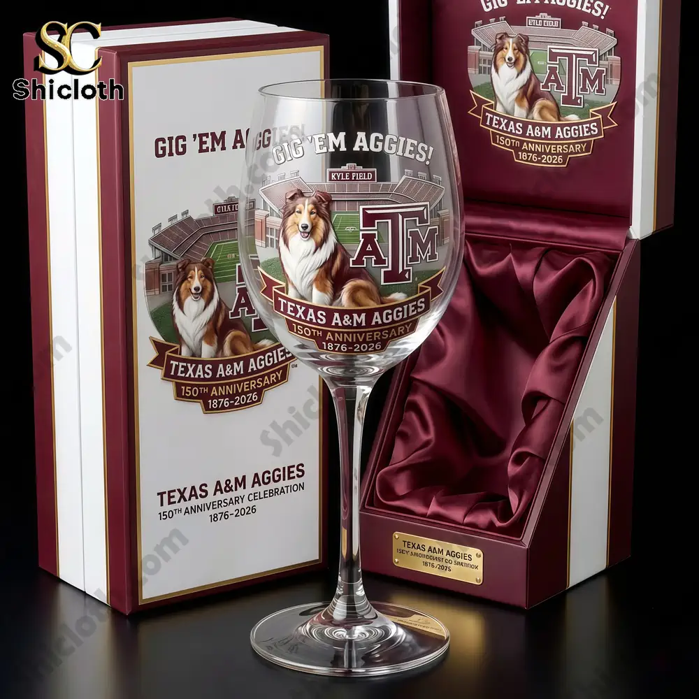 Texas AM Aggies anniversary wine glass in luxury gift box!