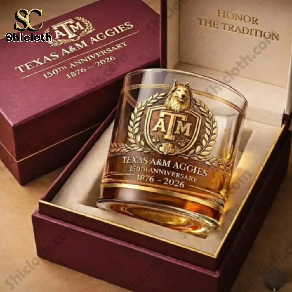 Texas A and M Aggies anniversary whiskey glass in premium gift box!