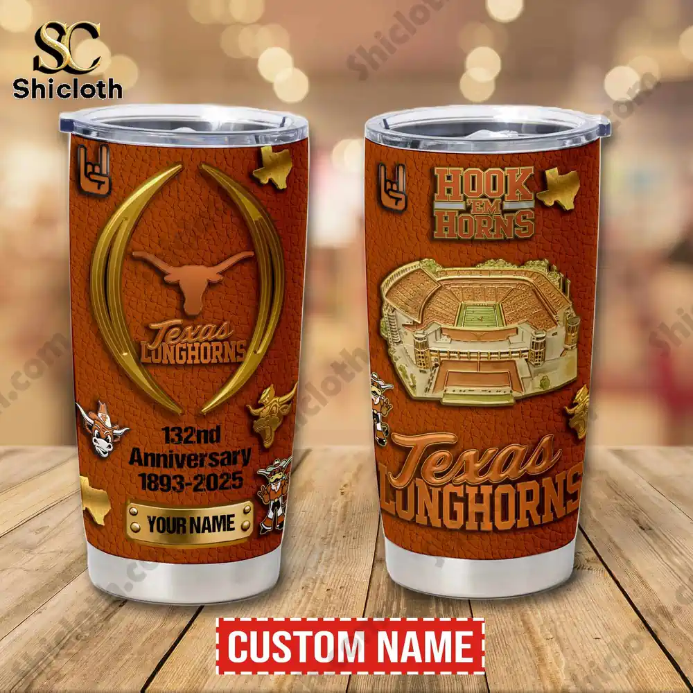 Texas Longhorns anniversary tumbler with custom name and front back view!