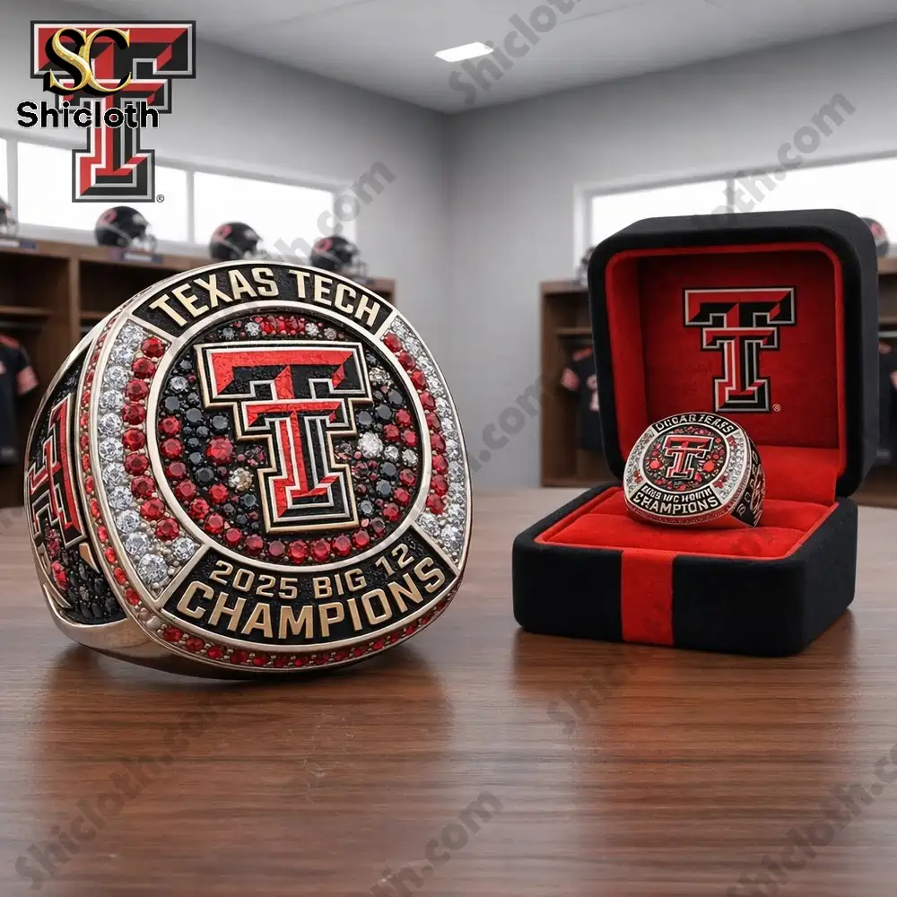Texas Tech Big Twelve championship ring with black display box on table!
