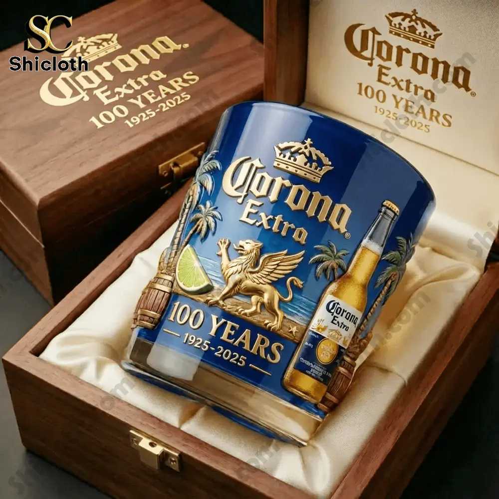 Corona Extra one hundred years commemorative mug in wooden box.