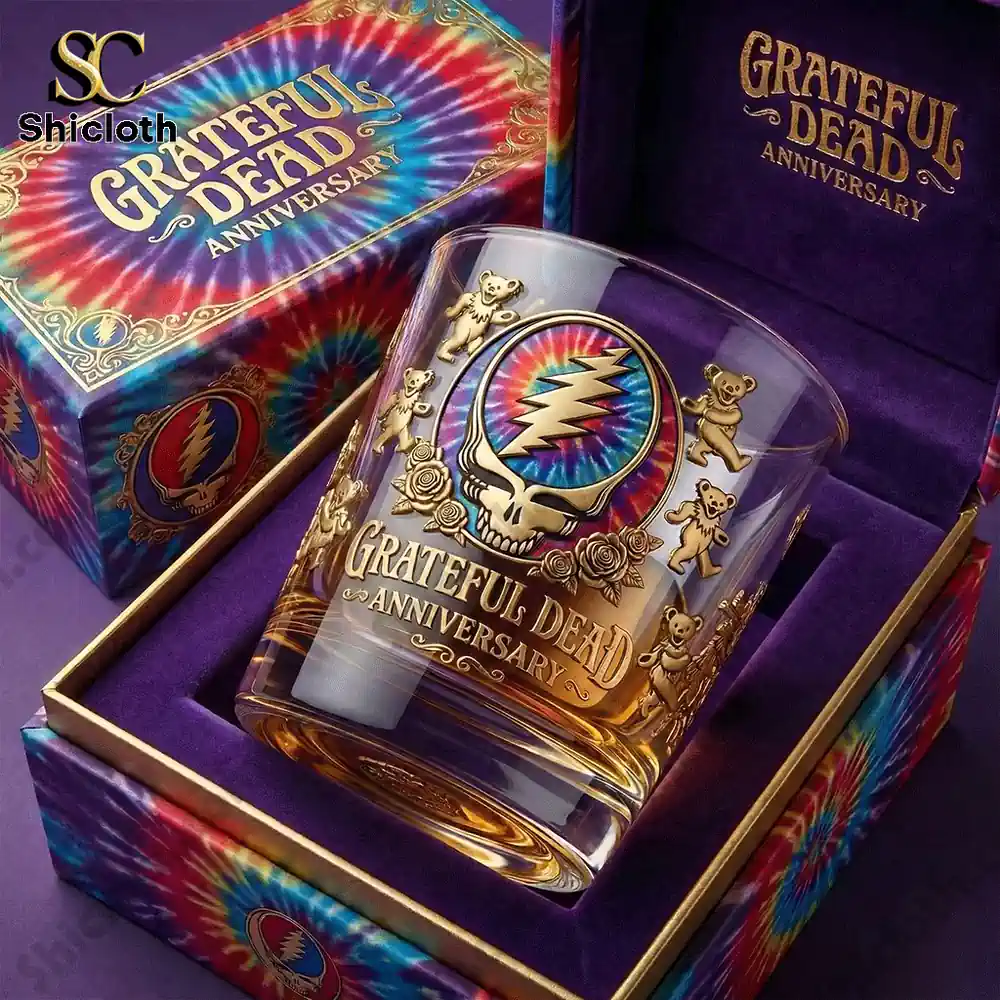 Grateful Dead anniversary glass displayed in decorative box!