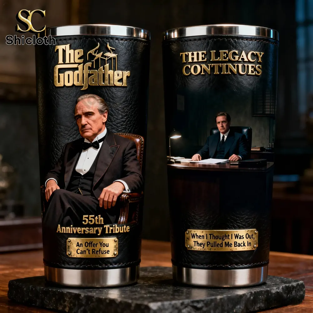 Godfather themed insulated tumbler with classic character artwork!