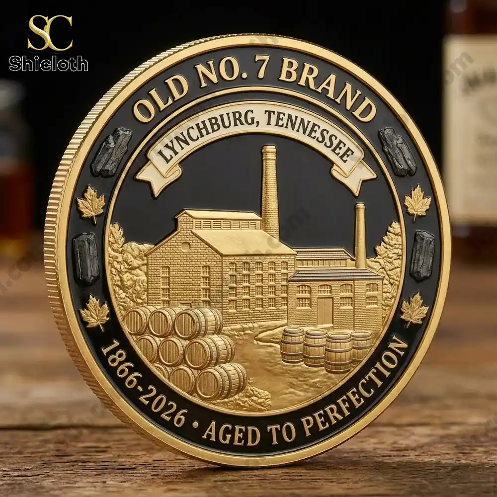 The Jack Daniel's 160th Anniversary Challenge Coin 3 Back view of Jack Daniels anniversary commemorative coin.