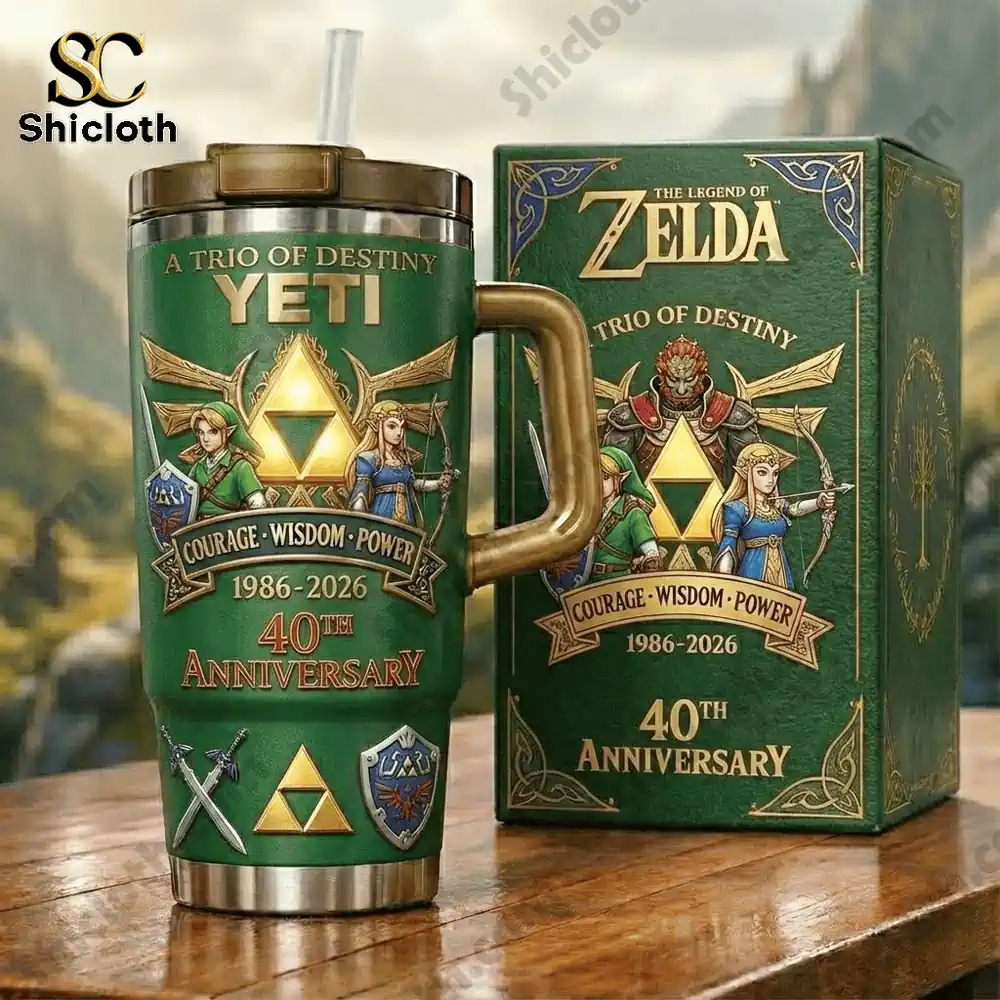 Green fantasy themed insulated mug with heroic characters and matching collector box!