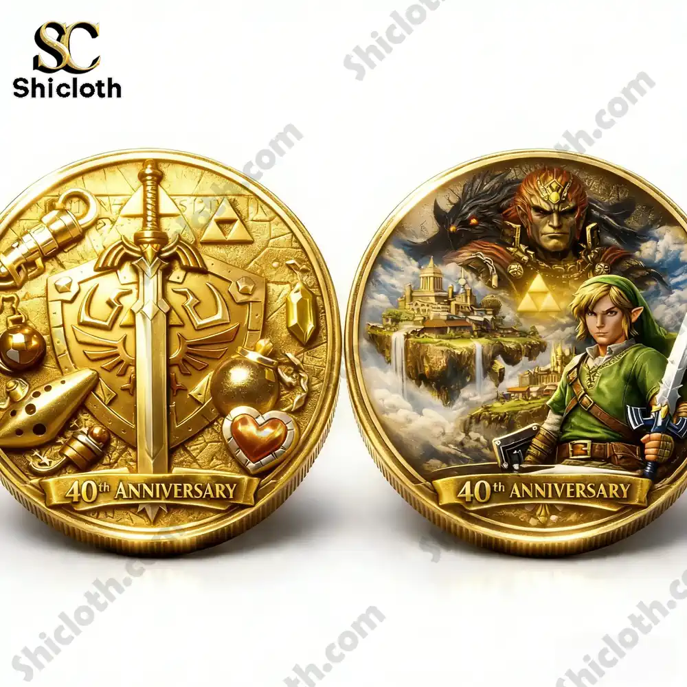 Golden Zelda anniversary collector coin with heroes and sacred symbols!