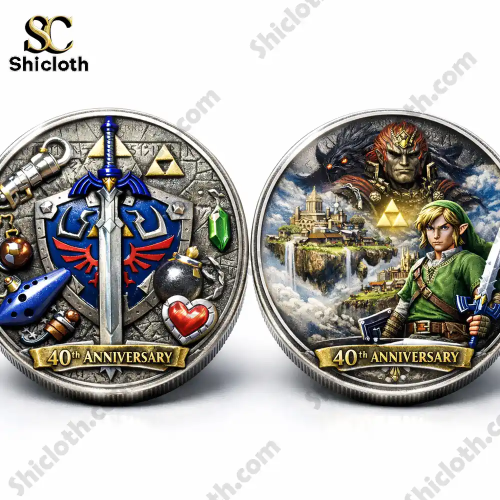 Silver Zelda anniversary collector coin with heroes and floating kingdom!