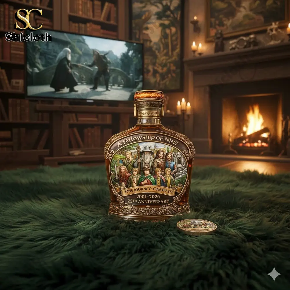 Demogorgon Sculpted Whiskey Glass 12 Shicloth Fellowship of Nine whiskey bottle displayed in a cozy living room scene!