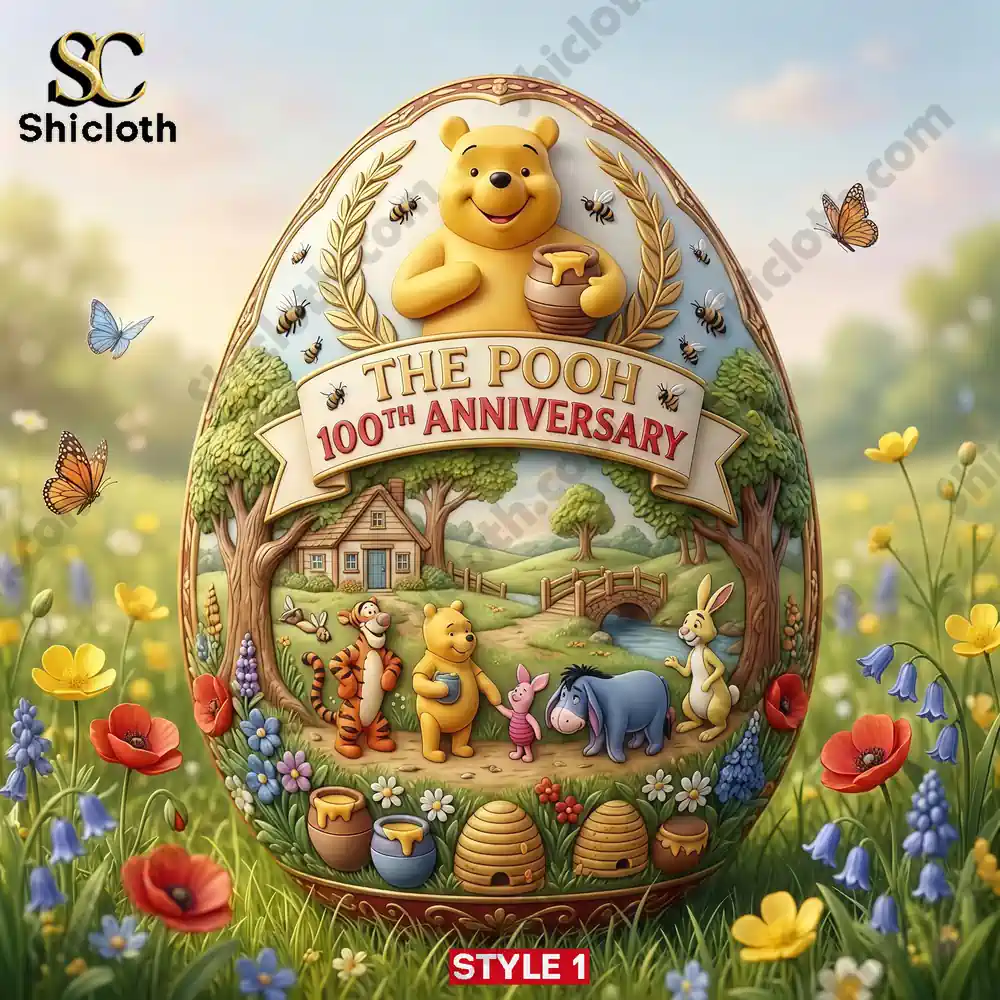 The Pooh 100th Anniversary Commemorative Easter Egg Figure 3 Pooh anniversary Easter egg in spring garden!