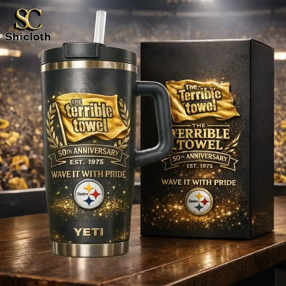 Terrible Towel themed insulated tumbler with matching gift box!