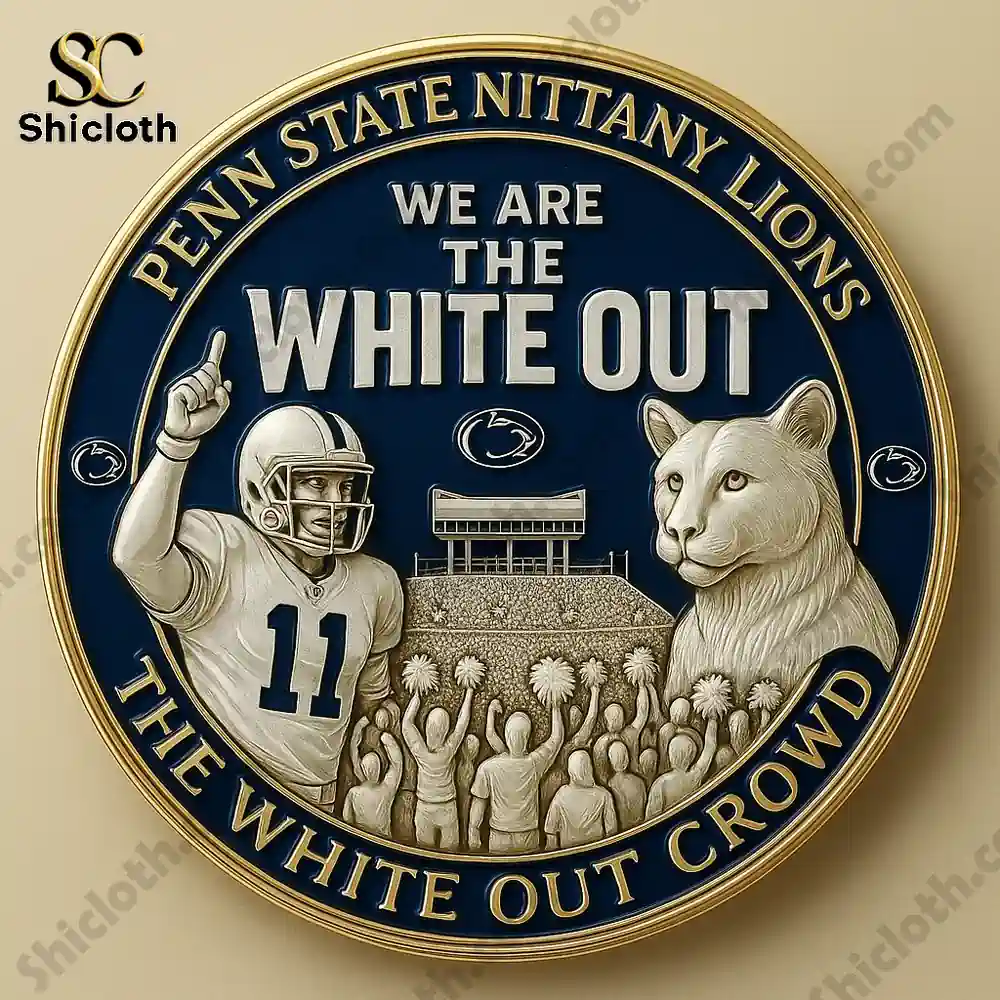Penn State White Out commemorative coin with player lion and cheering crowd!