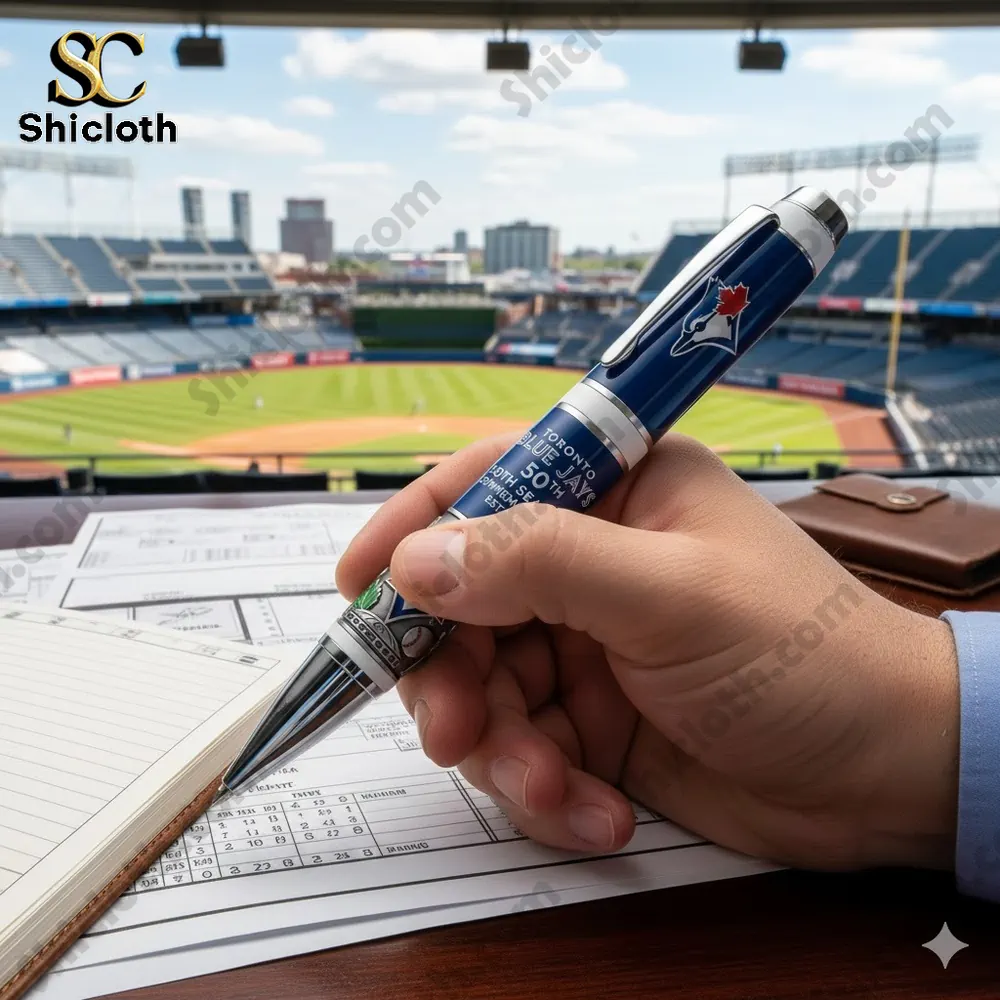 Toronto Blue Jays commemorative pen held at baseball stadium