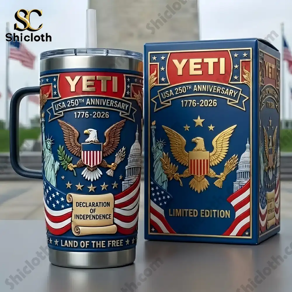 Yeti patriotic tumbler with anniversary design and box outdoors!