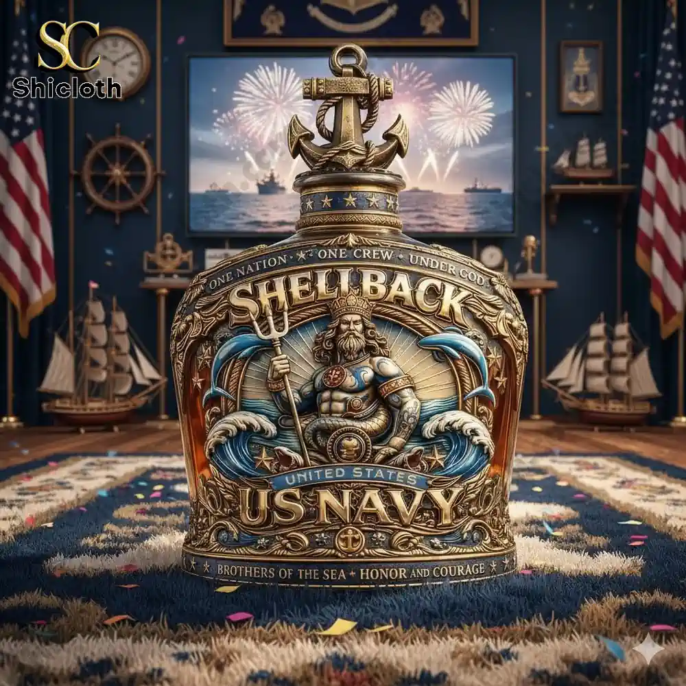 Demogorgon Sculpted Whiskey Glass 8 Decorative United States Navy shellback whiskey bottle with anchor and sea god design!