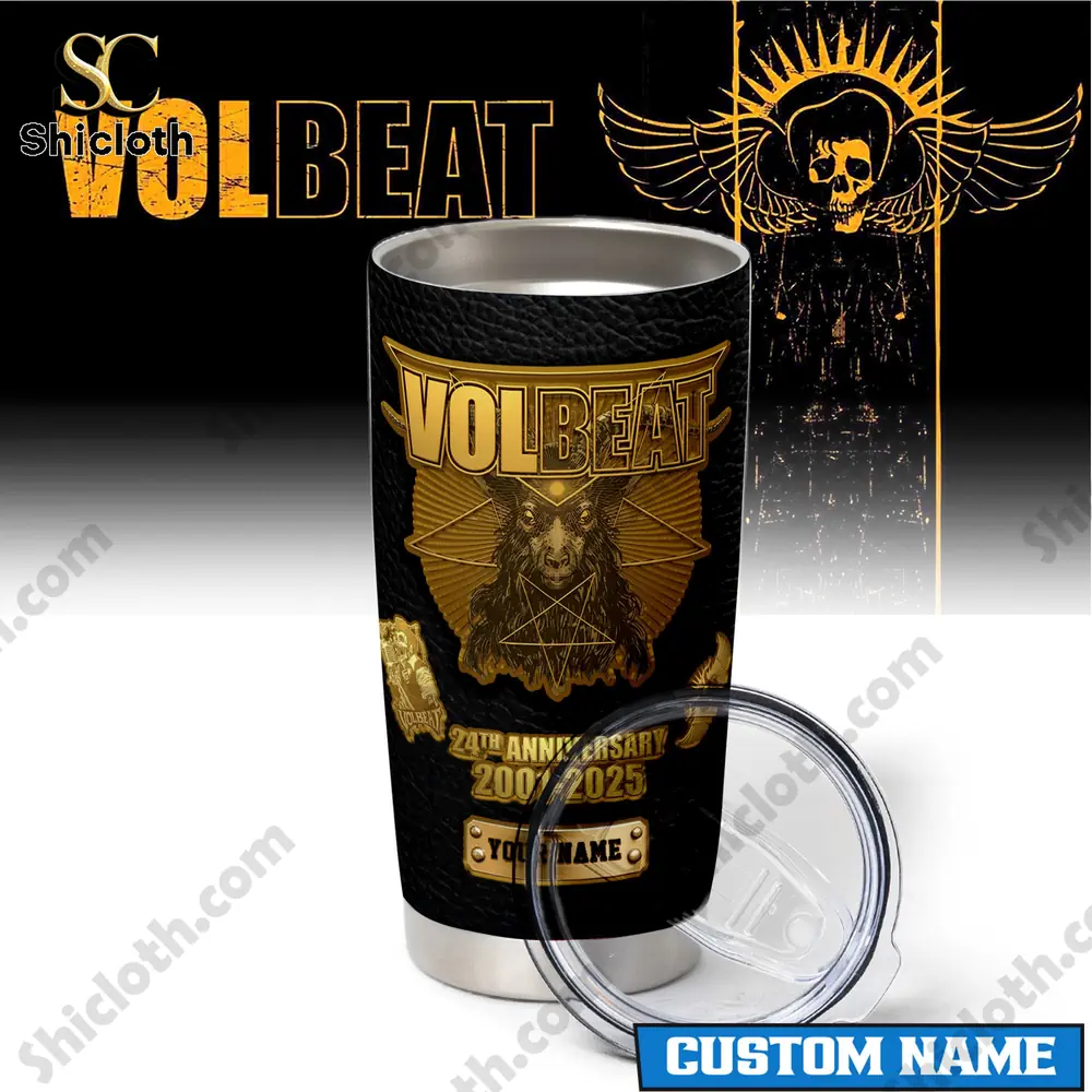 Volbeat Heavy Metal Band 24th Anniversary Custom Name Tumbler Cup 3 Volbeat custom name stainless tumbler with open lid.