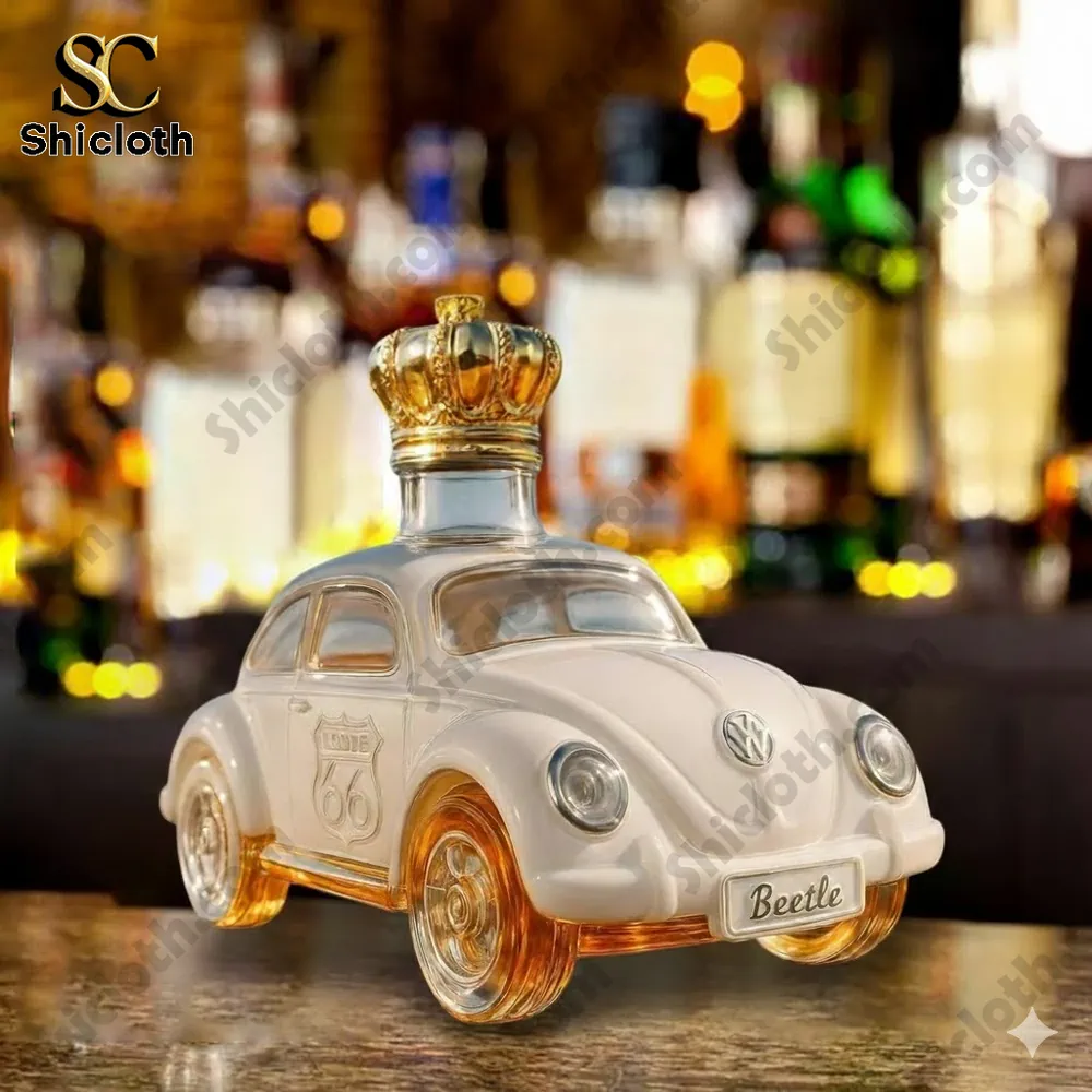 Beetle shaped whiskey bottle on a bar counter!