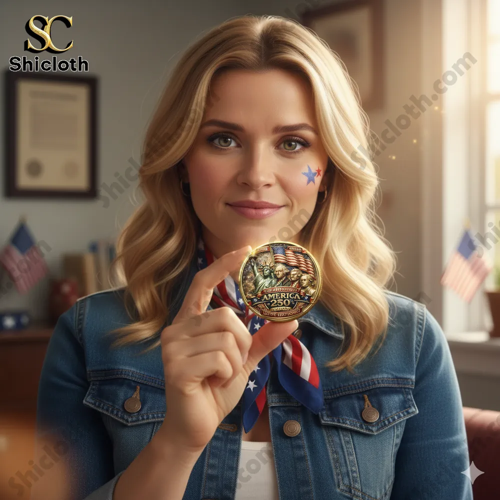 Dragon Ball 40th Anniversary Commemorative Limited Coin 20 Woman holding a commemorative America 250 years coin in an office setting!