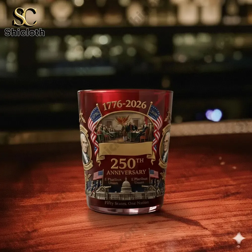 Crown Royal 250th Anniversary Edition We The People Whiskey Glass And Bottle Set 11 Anniversary whiskey glass on wooden table!