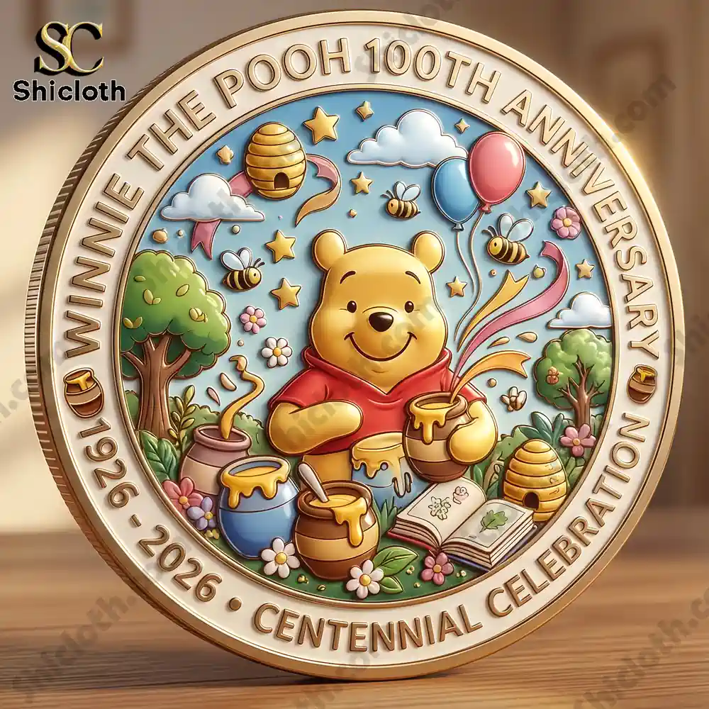 Winnie the Pooh centennial commemorative coin with honey jars and balloons!