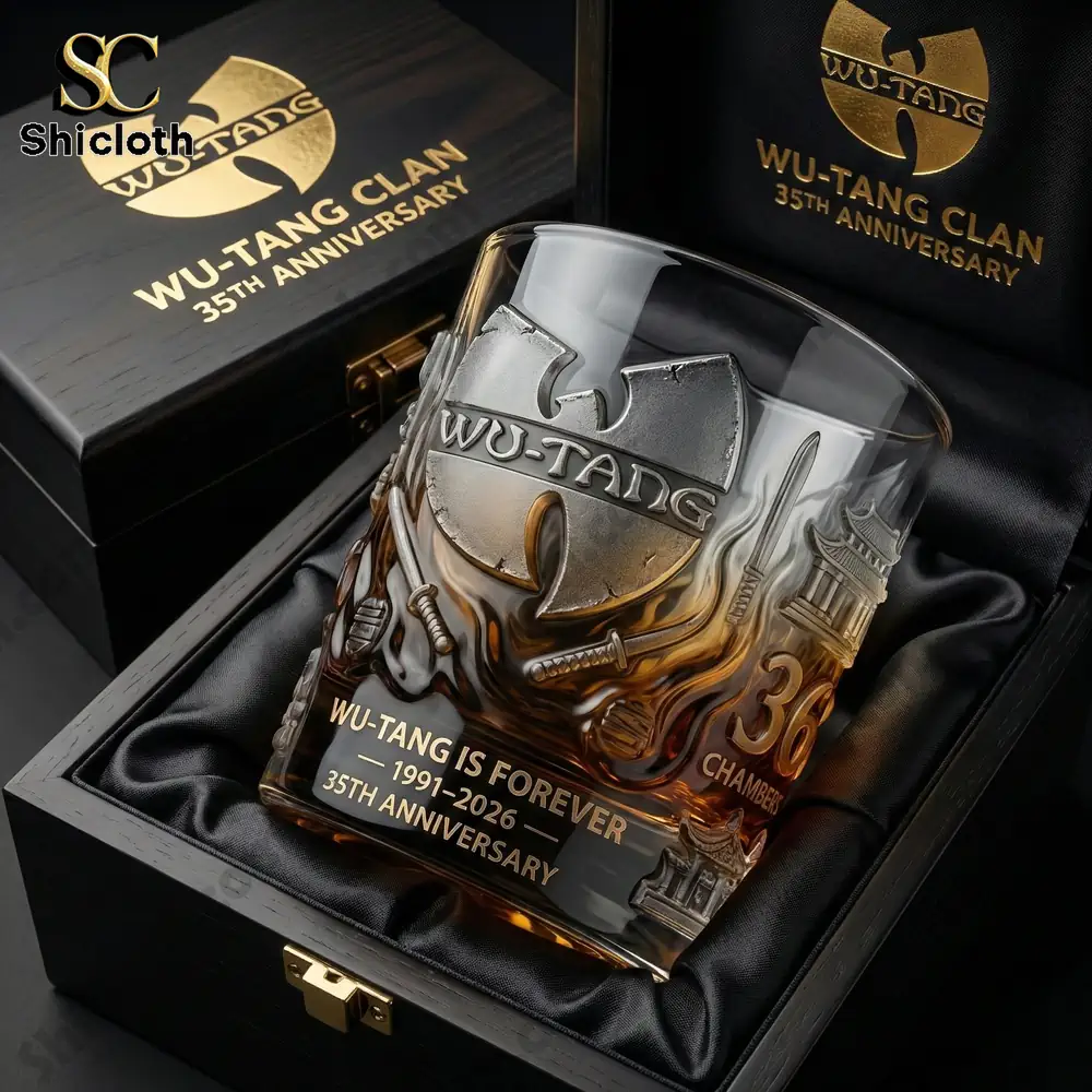 Wu Tang Thirty Fifth Anniversary whiskey glass in luxury box.