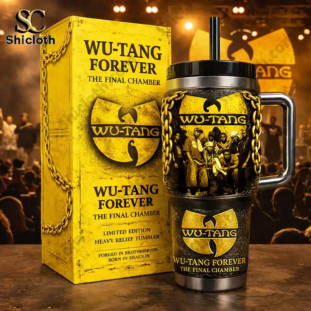 Wu Tang Forever tumbler and yellow box on stage background!