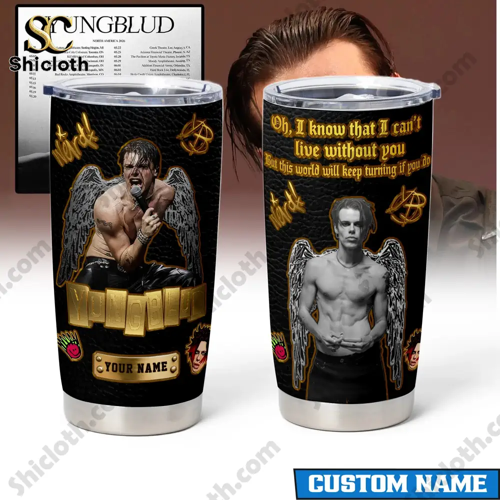 Yungblud Shicloth stainless steel tumbler front and back view!