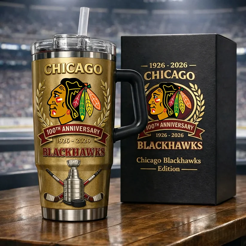 Chicago Blackhawks one hundred year anniversary tumbler with gift box!