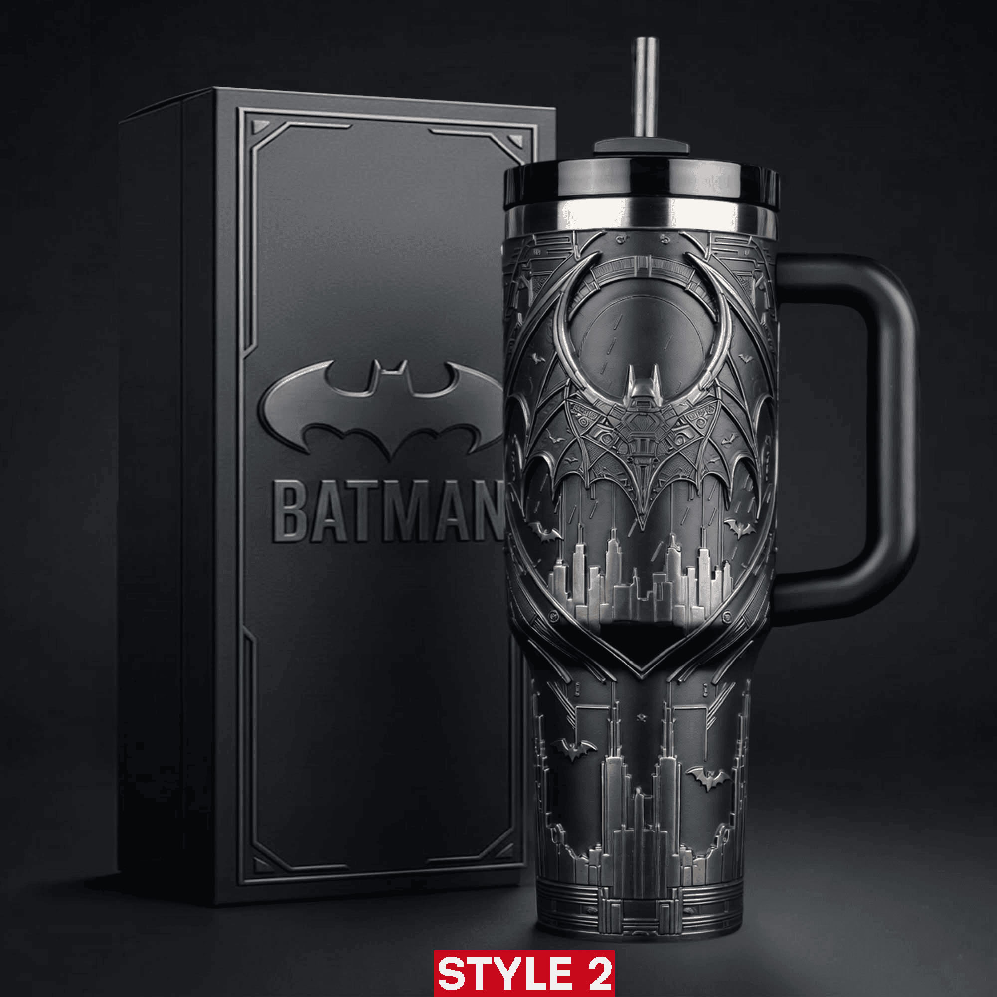 Batman The Dark Knight Tumbler With Handle 3 Minimalist Batman tumbler with Gotham city emblem design!